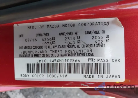 2017 Mazda Mazda6 Grand Touring from USA, damaged, VIN JM1GL1W5XH1102264
